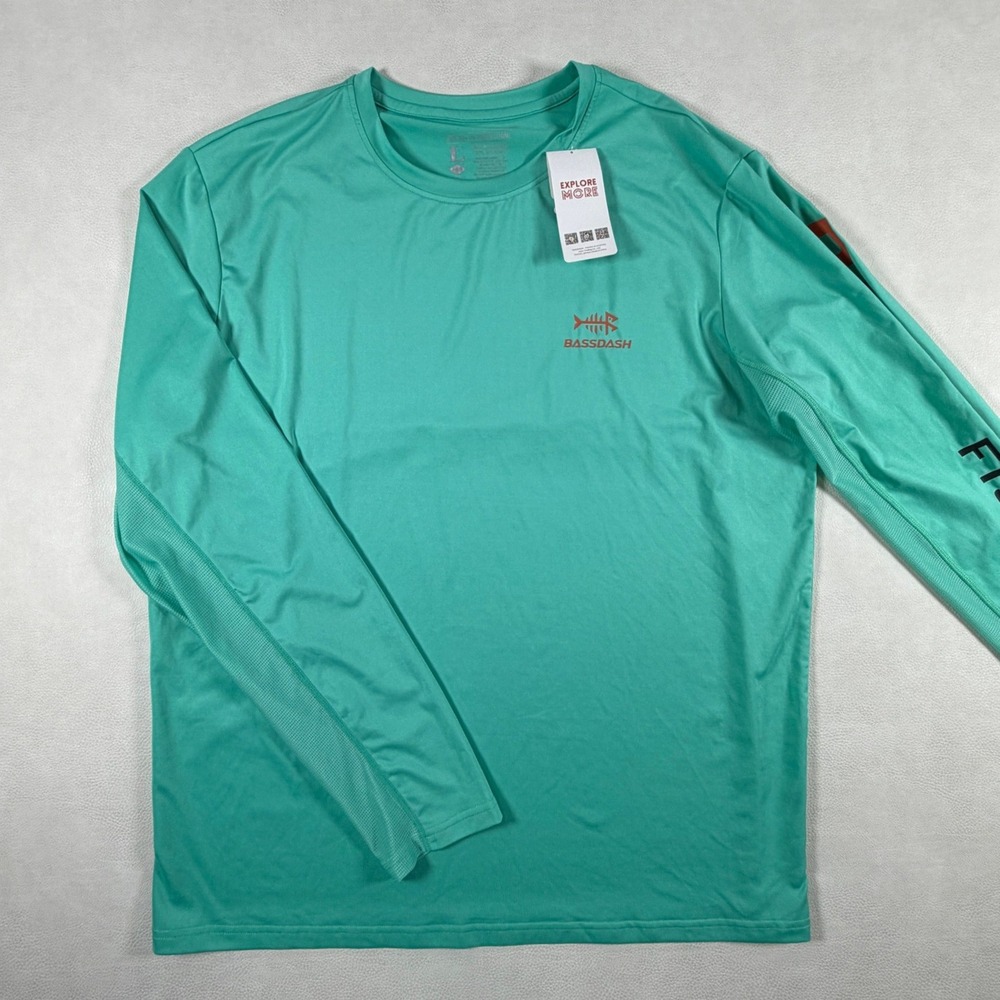 Bassdash Mens Teal Green UPF 50+ Long Sleeve Fishing Shirt Size Large BG1001-LDF